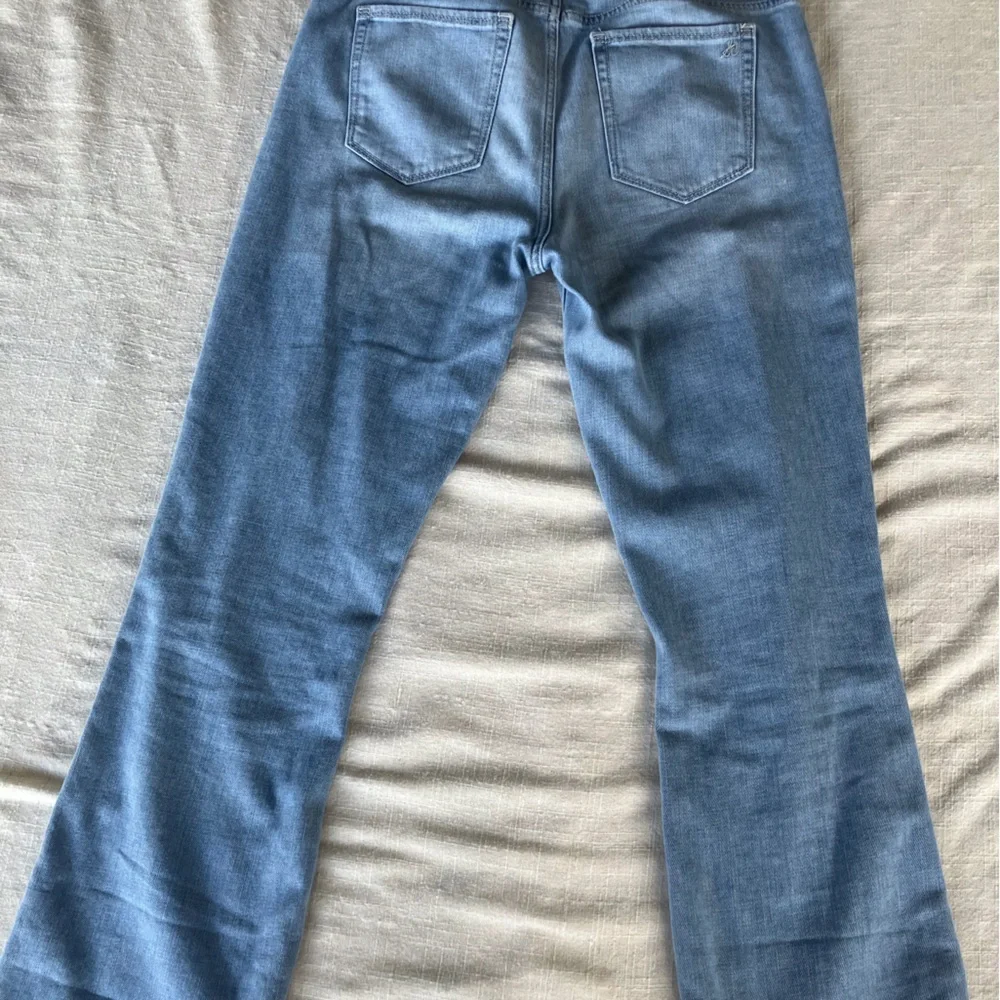 Sam Edelman Blue stiletto crop boot hi rise fringe jeans fade